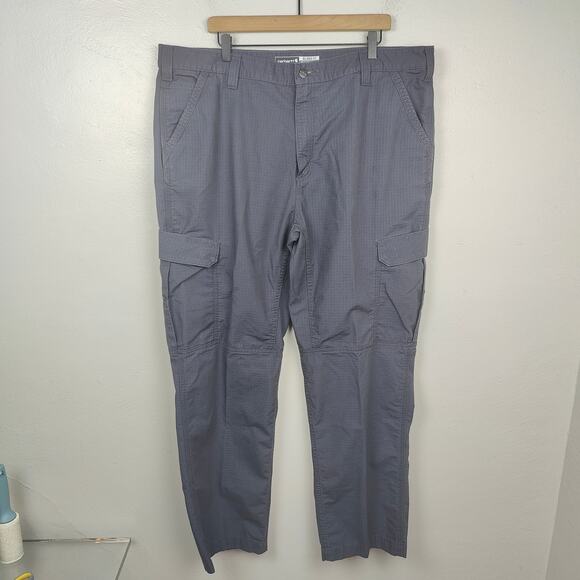 Carhartt Relaxed Fit Work Pants Mens 42x32 Navy Blue‎ Ripstop Straight Leg - Picture 1 of 9